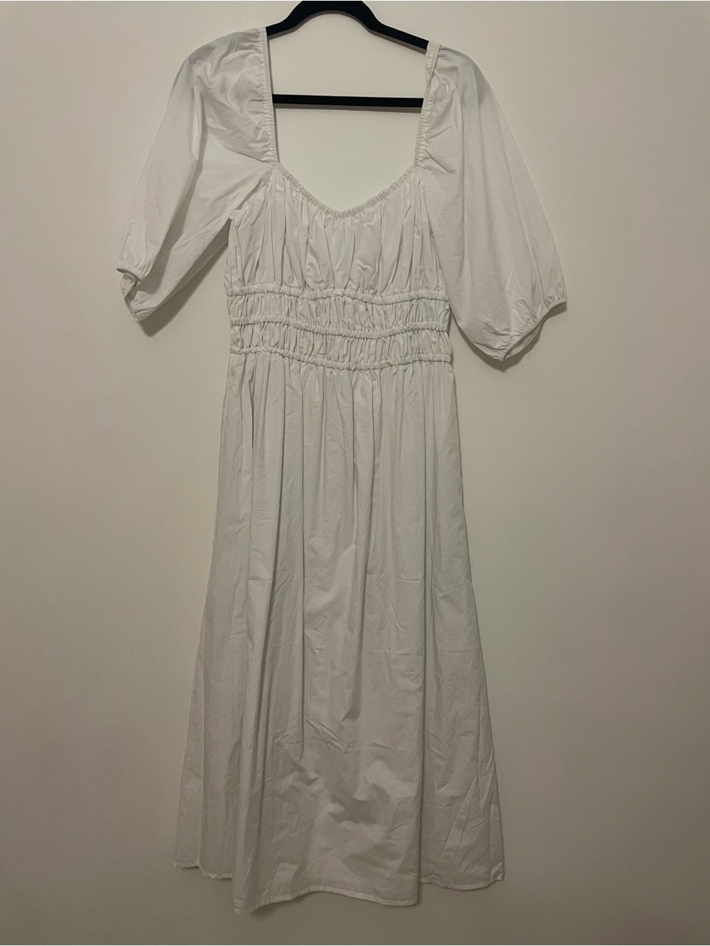 Faithfull the Brand White Smocked Midi Dress with Puff Sleeves (Harmonita Midi)